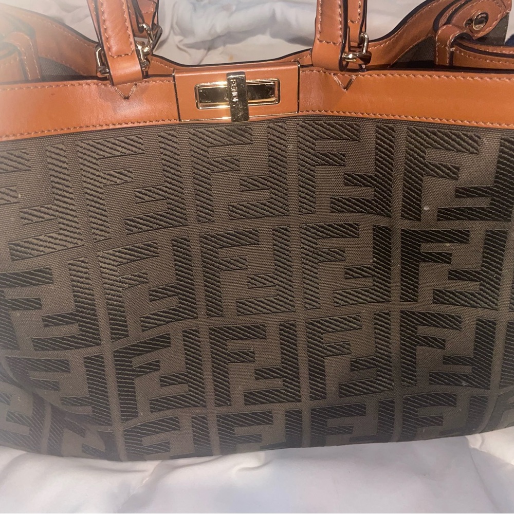 Fendi Peekaboo X-Tote Canvas Medium Green Handbag.